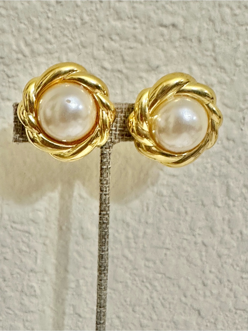 Classic Vintage Gold Plated Pearl Knot Stud Earrings